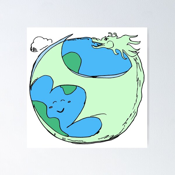 Dragon Hugging Planet Earth Poster
