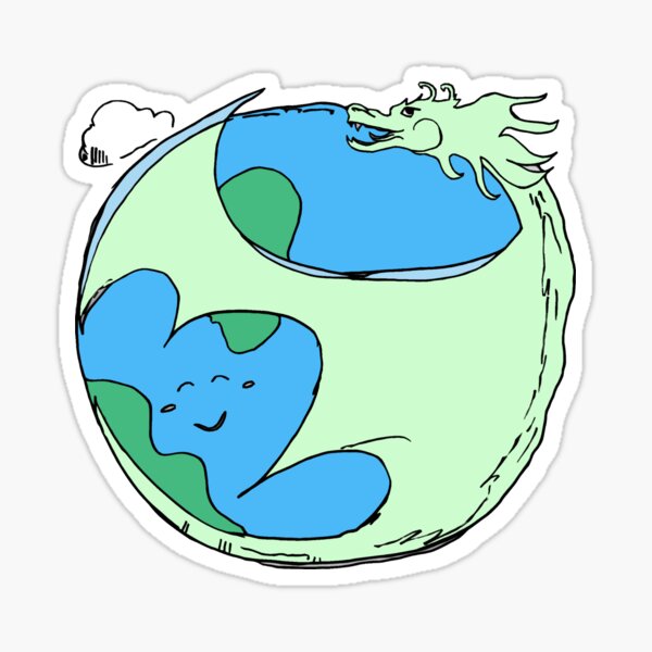 Dragon Hugging Planet Earth Sticker