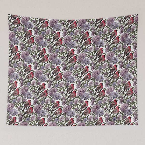 Item preview, New Hampshire Purple Finches And Purple Lilac Blossom Pattern designed and sold by taiche.