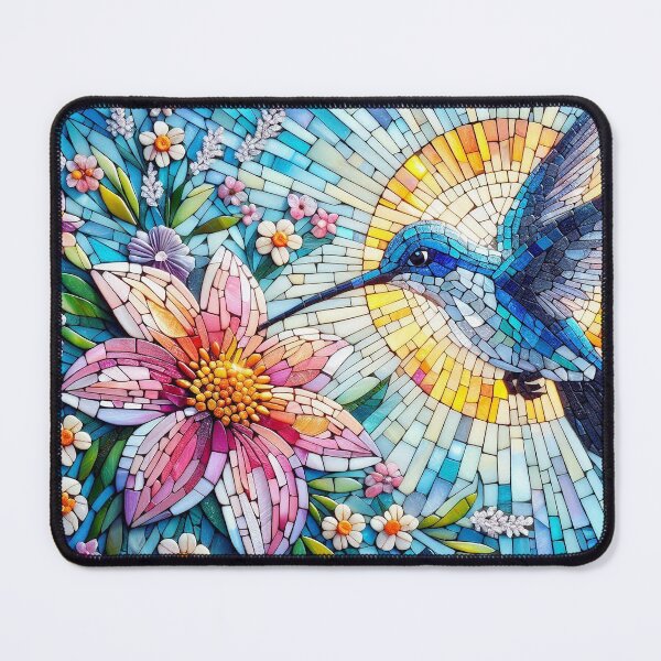 Item preview, Vibrant Mosaic Hummingbird and Floral Artwork designed and sold by 3MillsDesign.