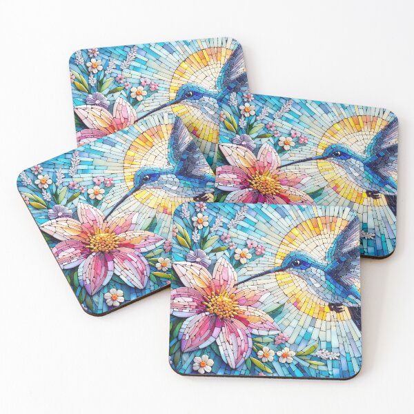 Item preview, Vibrant Mosaic Hummingbird and Floral Artwork designed and sold by 3MillsDesign.