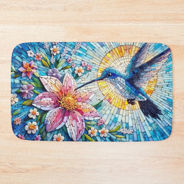 Item preview, Vibrant Mosaic Hummingbird and Floral Artwork designed and sold by 3MillsDesign.