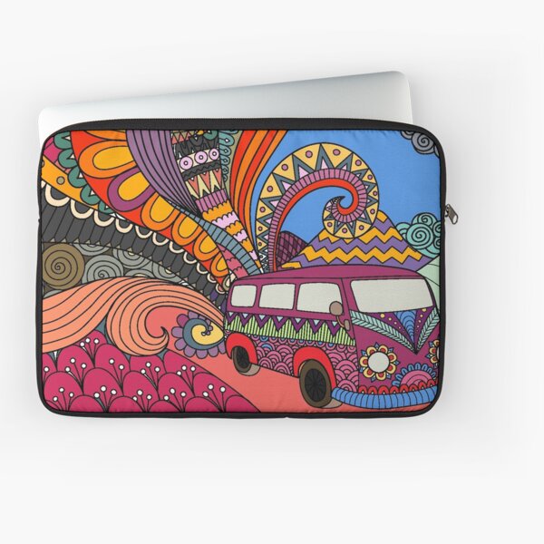 Hippies Doodle Art, 70s-80s Cartoon Art Laptop Sleeve