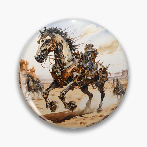 Item preview, Fantasy Sci-Fi Western in the style of Salvador Dalí, featuring steampunk robotic horses. designed and sold by deepglitchart.