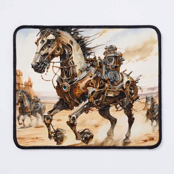 Item preview, Fantasy Sci-Fi Western in the style of Salvador Dalí, featuring steampunk robotic horses. designed and sold by deepglitchart.