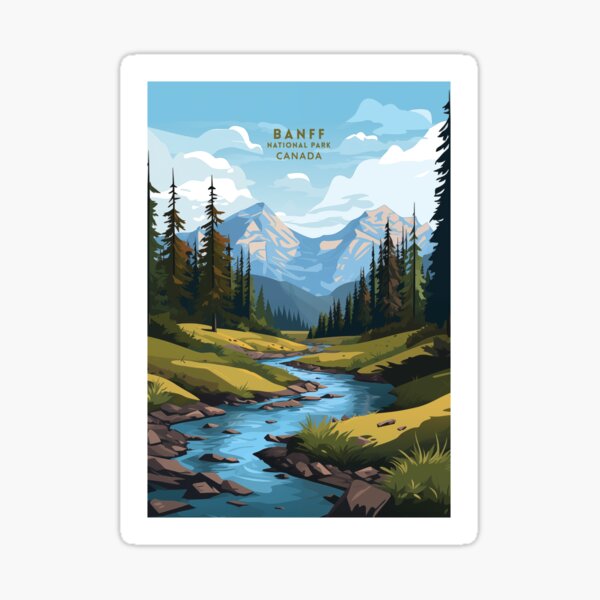 Item preview, Banff National Park Alpine Majesty Travel Poster Illustration designed and sold by NeuralVibe.