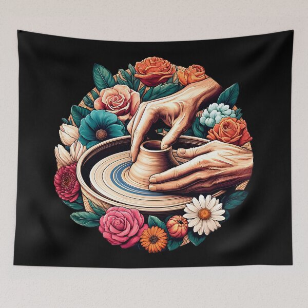 Item preview, Artistic Pottery Creation with Colorful Flowers Design, gift for pottery and ceramics makers. designed and sold by Unitepeople.