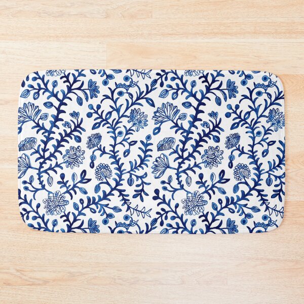 Item preview, Indian block print, flowers, blue and white designed and sold by SmarterThingz.