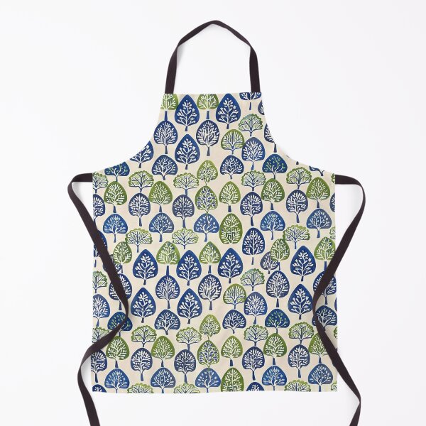 Item preview, Indian block print, blue and green trees on cream background designed and sold by SmarterThingz.