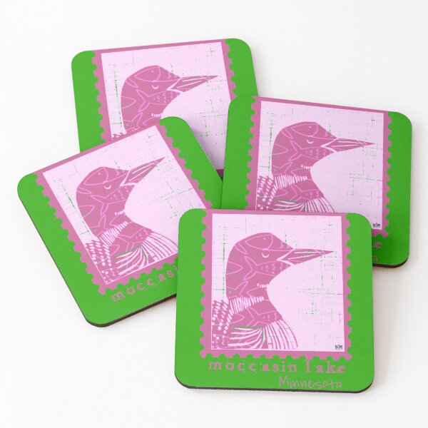 Item preview, Loon stamp pink sunset designed and sold by BehindBoe.
