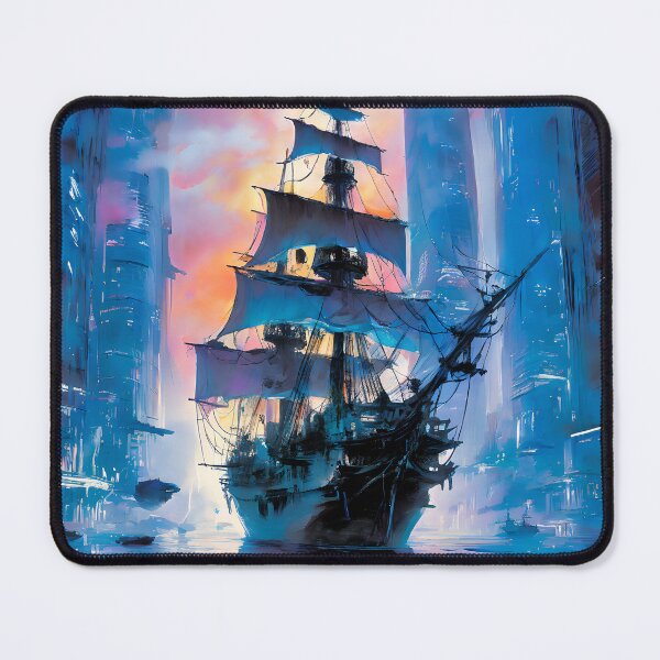 Item preview, Pirate Ship in a Futuristic Metropolis  designed and sold by deepglitchart.