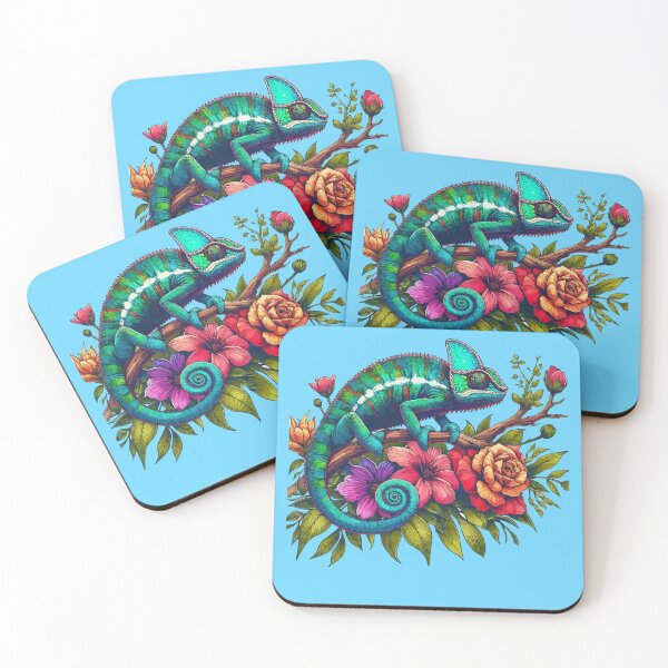 Item preview, Watercolor Chameleon Lizard Flowers Colorful Chameleon Lover -  designed and sold by PurpleLoveStore.