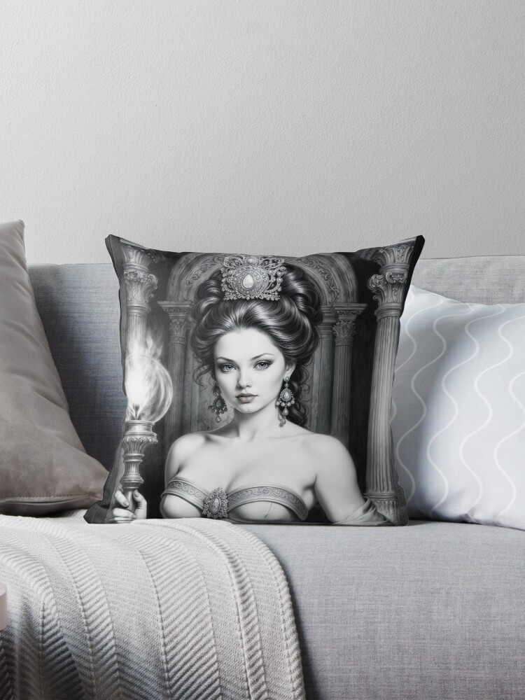 Portrait Of Delania Travae Enchanting AI Concept Art by Xzendor7 Decorative Portrait Art Print Throw Pillow