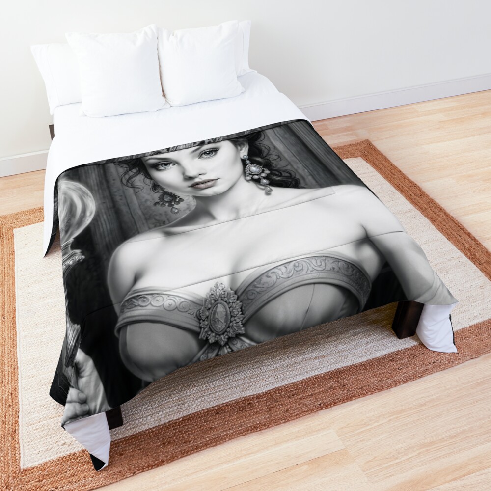 Portrait Of Delania Travae Enchanting AI Concept Art by Xzendor7 Decorative Portrait Art Print Comforter