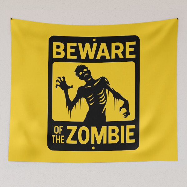 Artikelvorschau, Vorsicht vor dem Zombie-Schild, schwarz entworfen und verkauft von PrintSoulDesign.