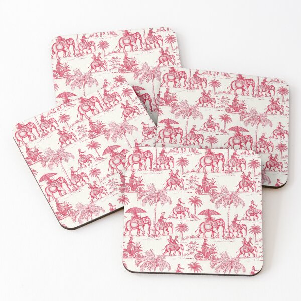 Item preview, Indian block print with elephants, red and cream colour designed and sold by SmarterThingz.
