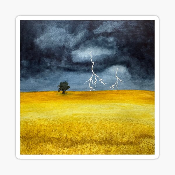 Hand painted watercolor Prairie Storm in Canola field Sticker