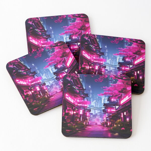 Item preview, Cyberpunk Jungle with neon cherry blossoms. designed and sold by deepglitchart.