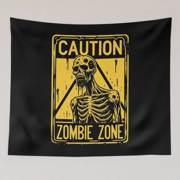 Artikelvorschau, Achtung Zombie Zone Schild schwarz und gelb entworfen und verkauft von PrintSoulDesign.