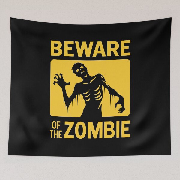 Artikelvorschau, Vorsicht vor dem Zombie-Schild, schwarz und gelb entworfen und verkauft von PrintSoulDesign.