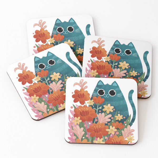 Item preview, Blue Cat and flowers designed and sold by OrangeEle.