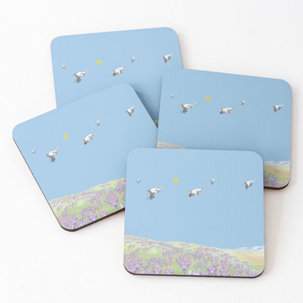 Item preview, Purple Crocus Flowers Spring Hill and Flock Of White Storks Flying designed and sold by Julia Doria.