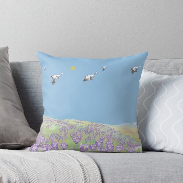 Item preview, Purple Crocus Flowers Spring Hill and Flock Of White Storks Flying designed and sold by Julia Doria.