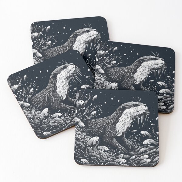 Item preview, Monochromatic Outline Otter Swimming Underwater World designed and sold by TomFrontierArt.