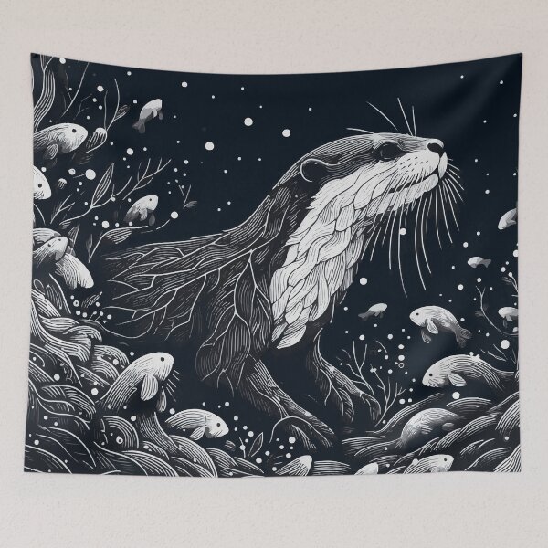 Item preview, Monochromatic Outline Otter Swimming Underwater World designed and sold by TomFrontierArt.