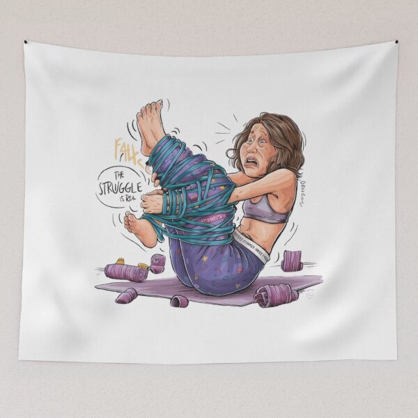 Item preview, "Caught in a Stretch: The Epic Saga of Yoga Pants vs. Woman" designed and sold by Chandrakant750.