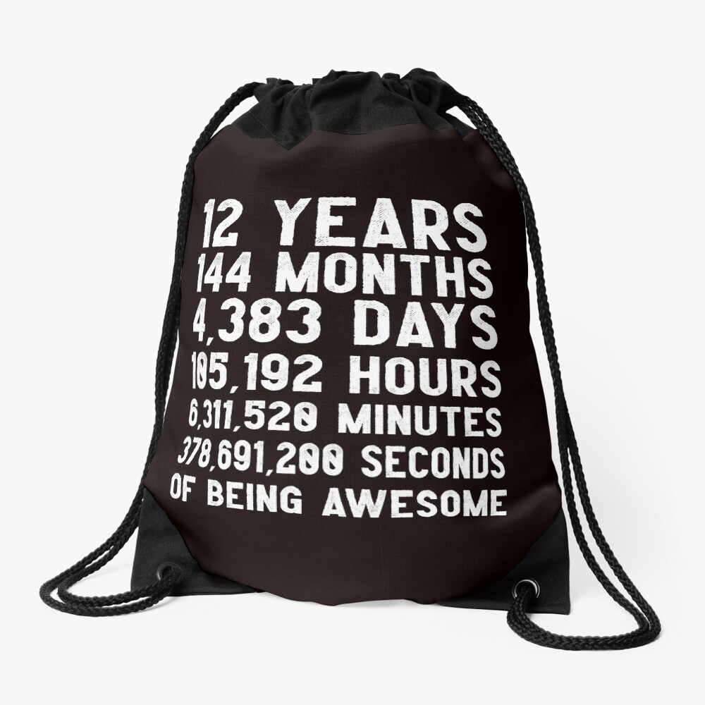 12th Birthday Countdown T-Shirt Funny Gift Birthday Gift 12 Year Olds | Happy Birthday 12 Years Old | Gift for 12 Year Olds Drawstring Bag