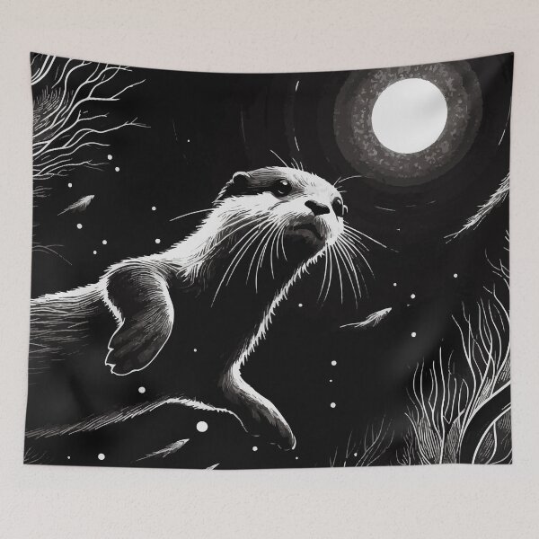 Item preview, Monochromatic Outline Otter In Underwater World designed and sold by TomFrontierArt.