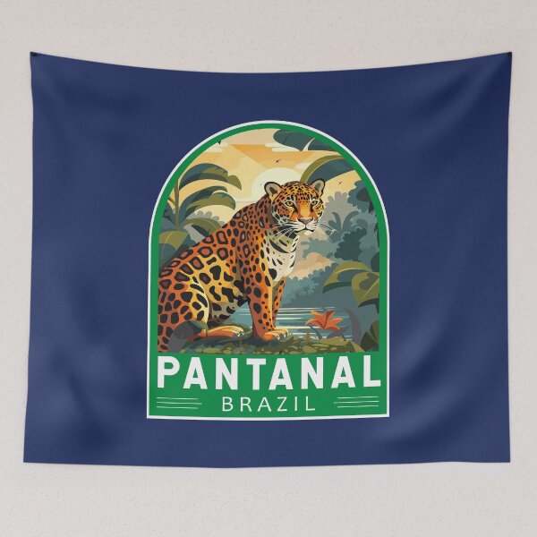 Item preview, Pantanal Brazil Jaguar Travel Art Emblem designed and sold by KrisSidDesigns.