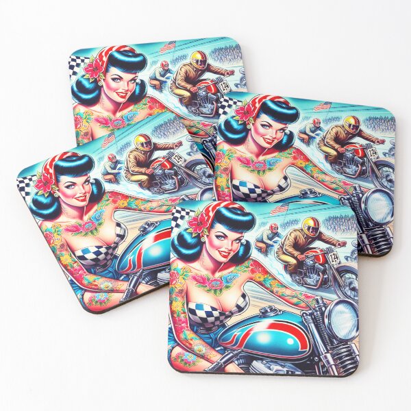 Item preview, Retro Motorcycle Racing Girl designed and sold by PulpVintage.