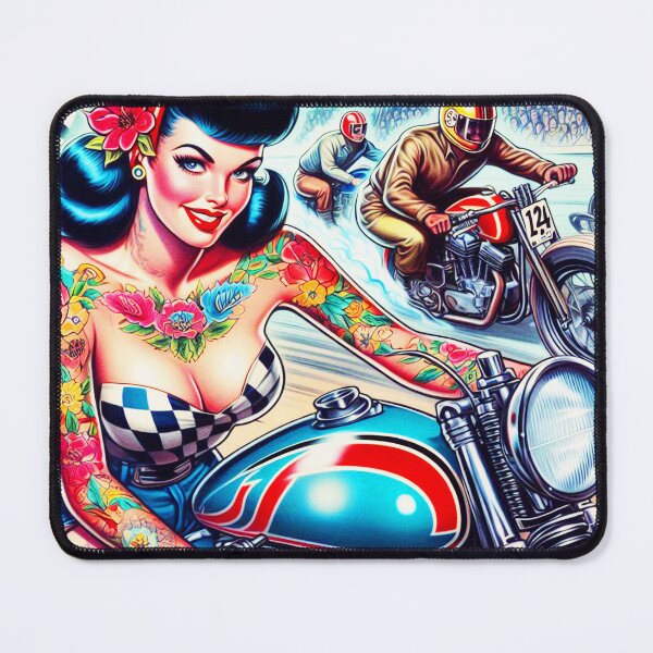 Item preview, Retro Motorcycle Racing Girl designed and sold by PulpVintage.