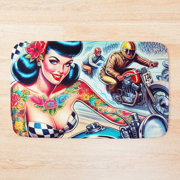 Item preview, Retro Motorcycle Racing Girl designed and sold by PulpVintage.
