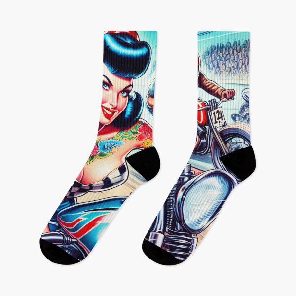 Item preview, Retro Motorcycle Racing Girl designed and sold by PulpVintage.