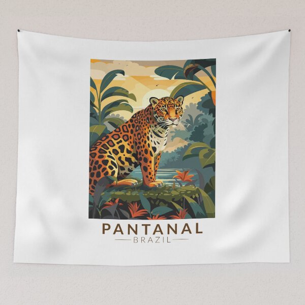 Item preview, Pantanal Brazil Jaguar Travel Art Vintage designed and sold by KrisSidDesigns.