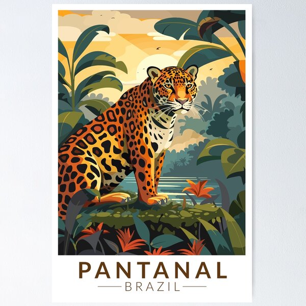 Item preview, Pantanal Brazil Jaguar Travel Art Vintage designed and sold by KrisSidDesigns.