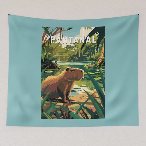 Item preview, Pantanal Brazil Capybara Travel Art Vintage designed and sold by KrisSidDesigns.