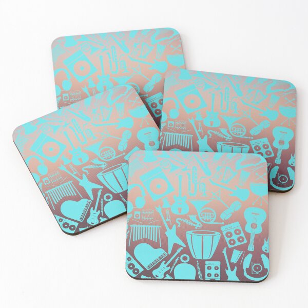 Item preview, Brown Gradient & Turquoise Collage Of Musical Instruments designed and sold by BrightrDayMusicArt.
