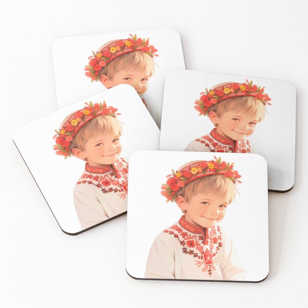 Item preview, Cute Little Ukrainian Boy Portrait in floral wreath and traditional clothes and Ukrainian embroidery Ukrainian ornament designed and sold by DariyaDell.