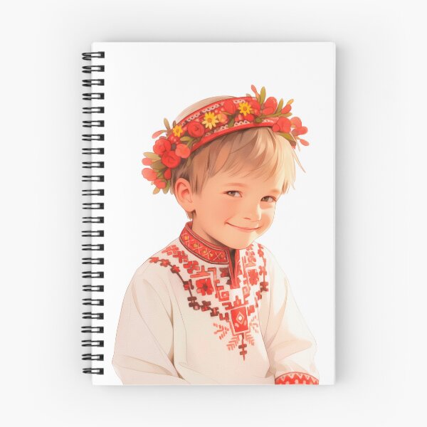Item preview, Cute Little Ukrainian Boy Portrait in floral wreath and traditional clothes and Ukrainian embroidery Ukrainian ornament designed and sold by DariyaDell.