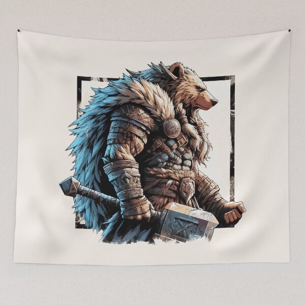 Item preview, Retro Bear Viking Warrior Berserker designed and sold by TomFrontierArt.