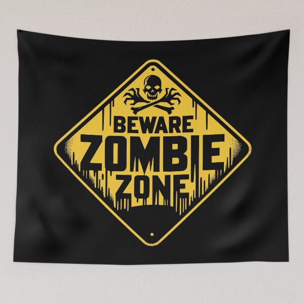 Item preview, Beware Zombie Zone Sign Black and Yellow designed and sold by PrintSoulDesign.