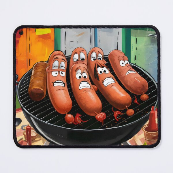 Item preview, Sausages in fear on the grill. designed and sold by MyHappyArtShop.