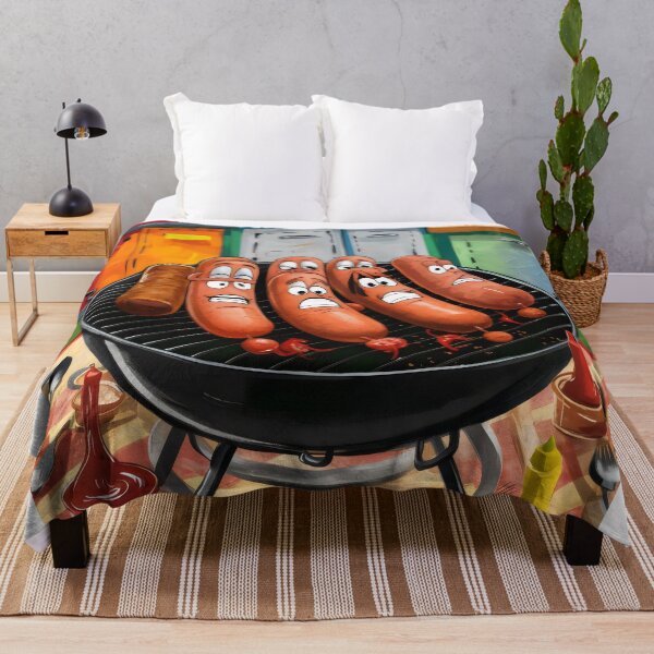 Item preview, Sausages in fear on the grill. designed and sold by MyHappyArtShop.