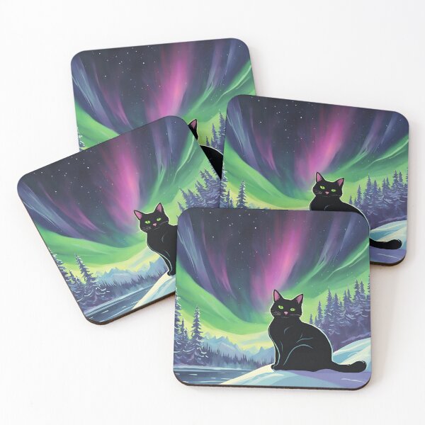 Item preview, Northern lights black cat designed and sold by KikiArtDesignz.