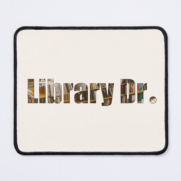 Item preview, Library Drive Street Name with library bookshelves background designed and sold by TheMugDirectory.