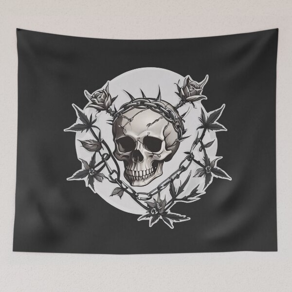 Item preview, Dark Gothic Skull with Flowers Thorns and Chains designed and sold by MadnessEnvelope.